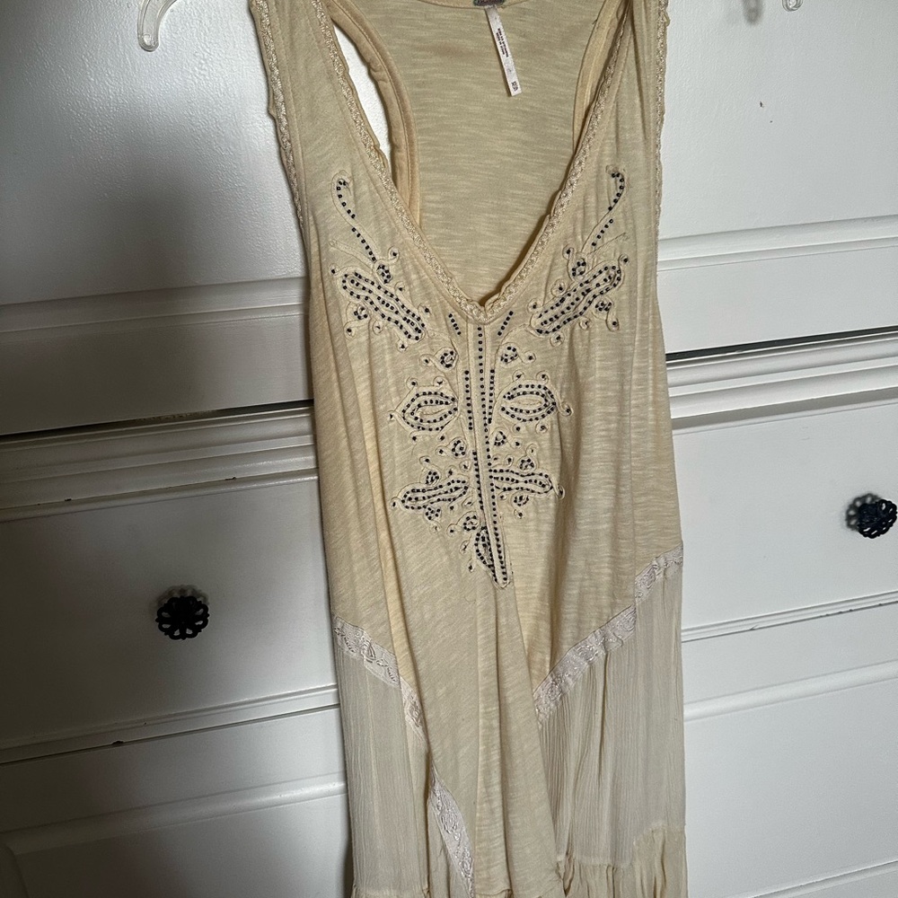 Free People Cream Embroidered Dress